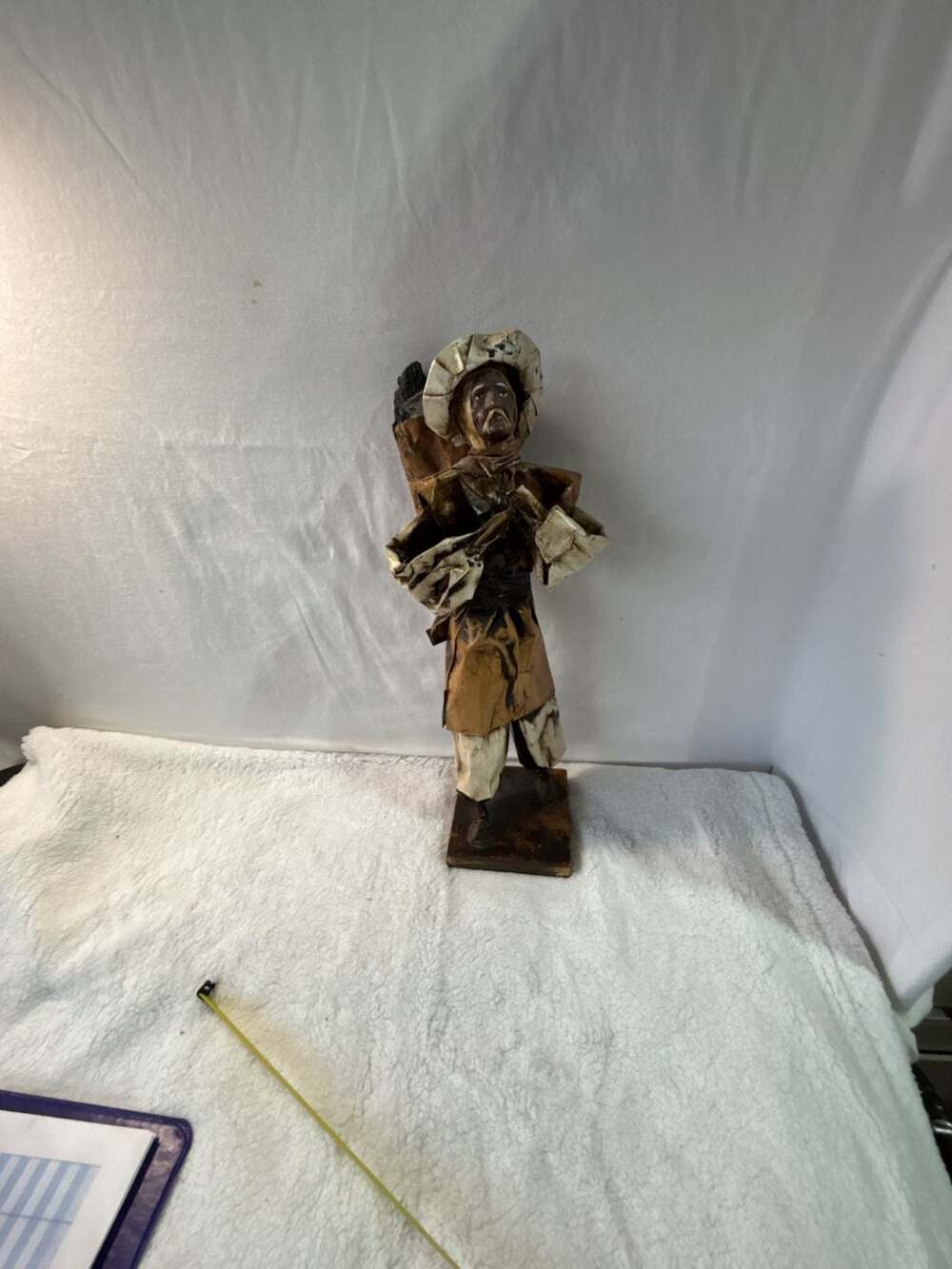 Vintage Mexican Paper Mache Peon Figure with Basket